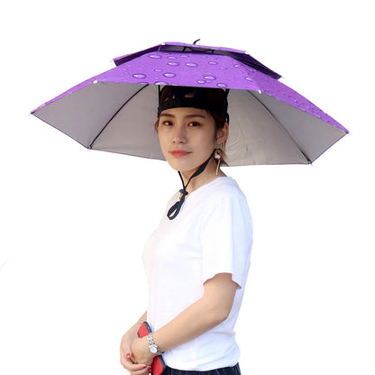Portable Rain Umbrella Hat Foldable Outdoor Fishing Sunshade Waterproof Camping Headwear Beach Head Hats Fishing Hat 55-95CM