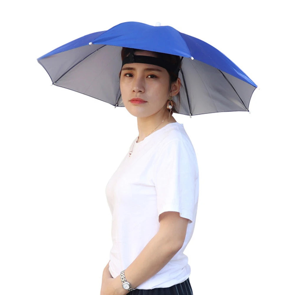 Portable Rain Umbrella Hat Foldable Outdoor Fishing Sunshade Waterproof Camping Headwear Beach Head Hats Fishing Hat 55-95CM