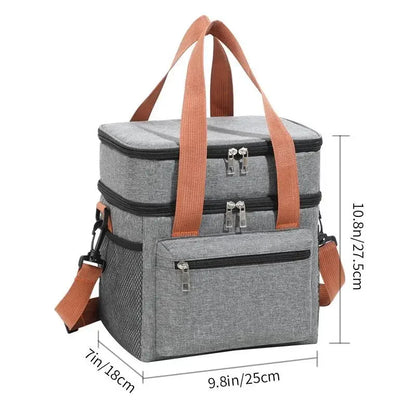 Thermal Lunch Bag Double Layers Large Capacity Lunch Boxes Bags Portable Crossbody Picnic Food Drink Storage Bag Cooler Tote New