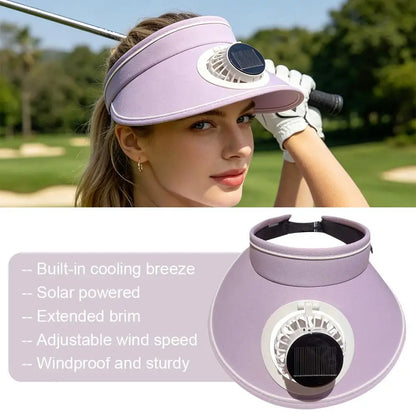 Solar USB Dual Charging Sun Visor Hat with Built-in Fan, 3-Speed Cooling, Wide Brim UPF Protection for Summer Outdoor Activities