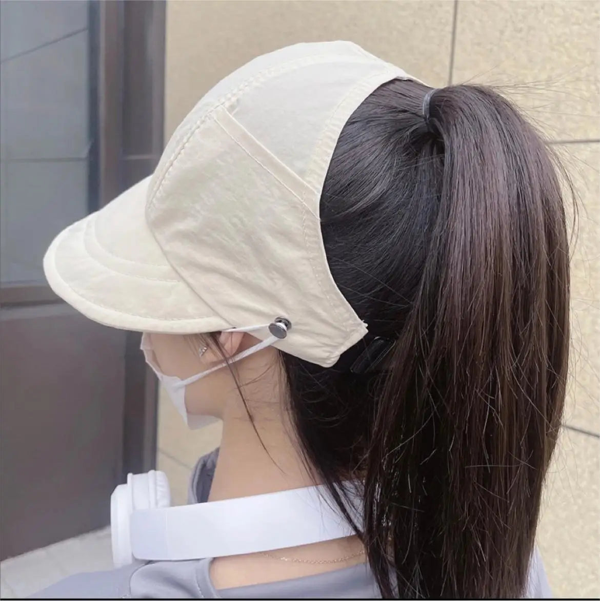 1× Foldable Wide Brim Ponytail Sun Hat Summer Autumn Outgoing UV Protection Bucket Hat for Women Fisherman Caps with Mask Button