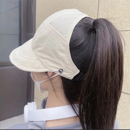 1× Foldable Wide Brim Ponytail Sun Hat Summer Autumn Outgoing UV Protection Bucket Hat for Women Fisherman Caps with Mask Button