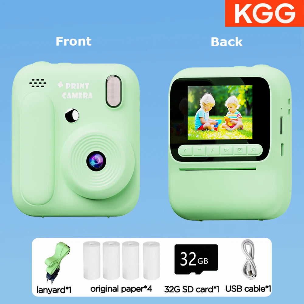 Color Printing Camera  Kids Instant Camera 32GB 1080P Thermal Print Digital Camera Print Photo Video Games Music Children Gift