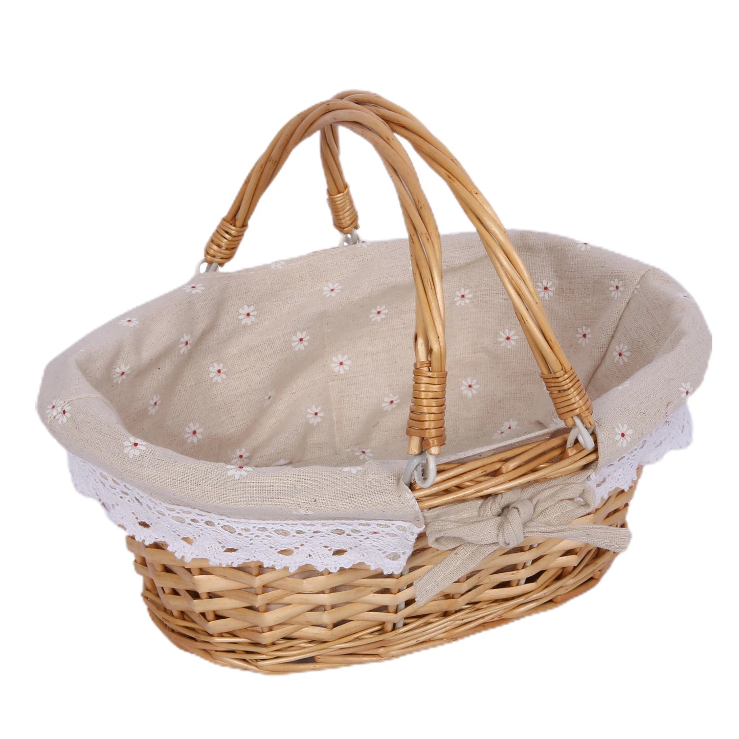 Woven Picnic Basket Woven Basket Folding Handle Portable Eco Friendly Rattan Picnic Basket for Bathroom Gift Rattan Woven Basket