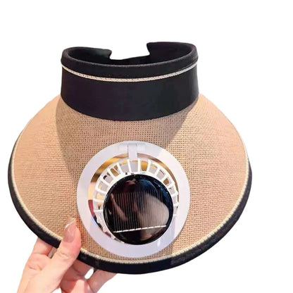 Wide Brim Sun Hat with Fan Breathable Solar Powered Fan Outdoor Visor Hat Empty Top Sunshade Beach Sunshade Hat Women