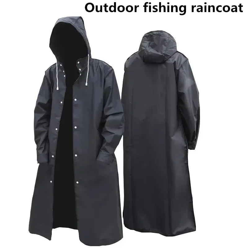 Black Fashion Waterproof Hooded Raincoat Thickened Rain Poncho for Outdoor Hiking Fishing Travel - Unisex