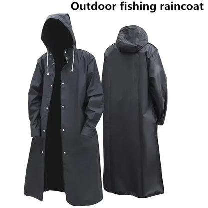 Black Fashion Waterproof Hooded Raincoat Thickened Rain Poncho for Outdoor Hiking Fishing Travel - Unisex