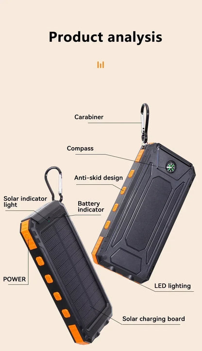 VIVO 500000mAh Solar Power Bank Portable Large Capacity Charger Compatible USB-A And USB-C With Flashlight For iPhone Huawei