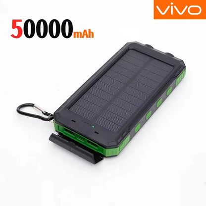 VIVO 500000mAh Solar Power Bank Portable Large Capacity Charger Compatible USB-A And USB-C With Flashlight For iPhone Huawei