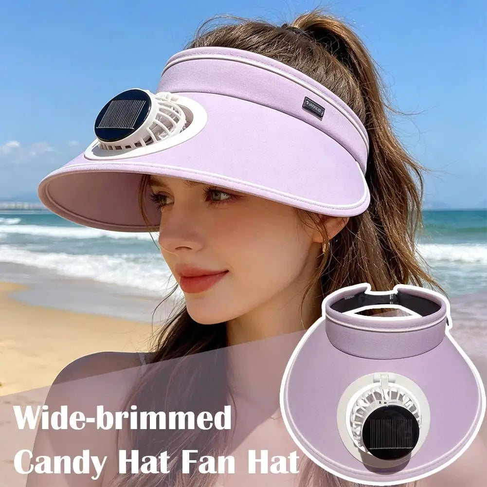 Solar USB Dual Charging Sun Visor Hat with Built-in Fan, 3-Speed Cooling, Wide Brim UPF Protection for Summer Outdoor Activities