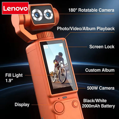 Lenovo 4K Hd Wifi Sports Wearable Camera Hold In Hand Travel Bicycle Driver Recorder Mini Sports Cam For Motorcycle and Vlogging