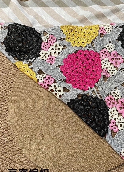 Japan Customize Women UV Paper Straw Sun Hat Hollow Lace Embroidered Headscarf Wide Brim Beach Visor Cap Summer Leisure Travel