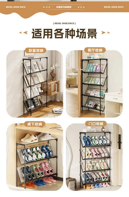 New simple multi-layer inclined dustproof shoe rack. Space saving home door step shoe cabinet, easy to assemble