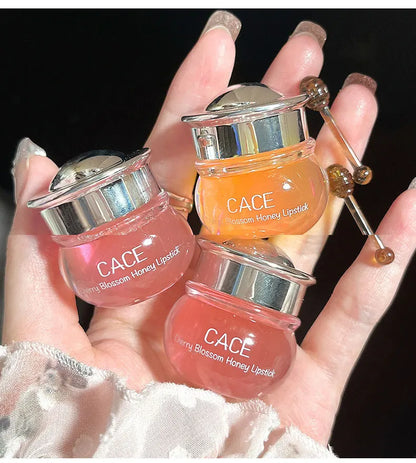 CACE Cherry Blossom Honey Lip Balm — Deeply Hydrating and Plumping, Water-Rich Glossy Finish, Non-Sticky,