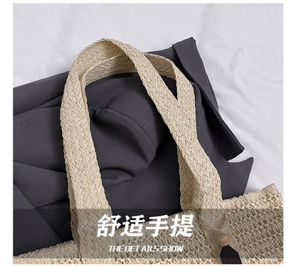 French style large capacity woven straw woven bag for women, new beach vacation shoulder bag, casual commuting tote bag