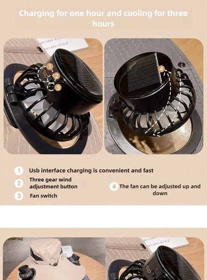 Outdoor Summer Sun Hat With 2 Fan Large Brim Windproof Strap Solar Or USB Charging Anti UV Sun Fishing Cap