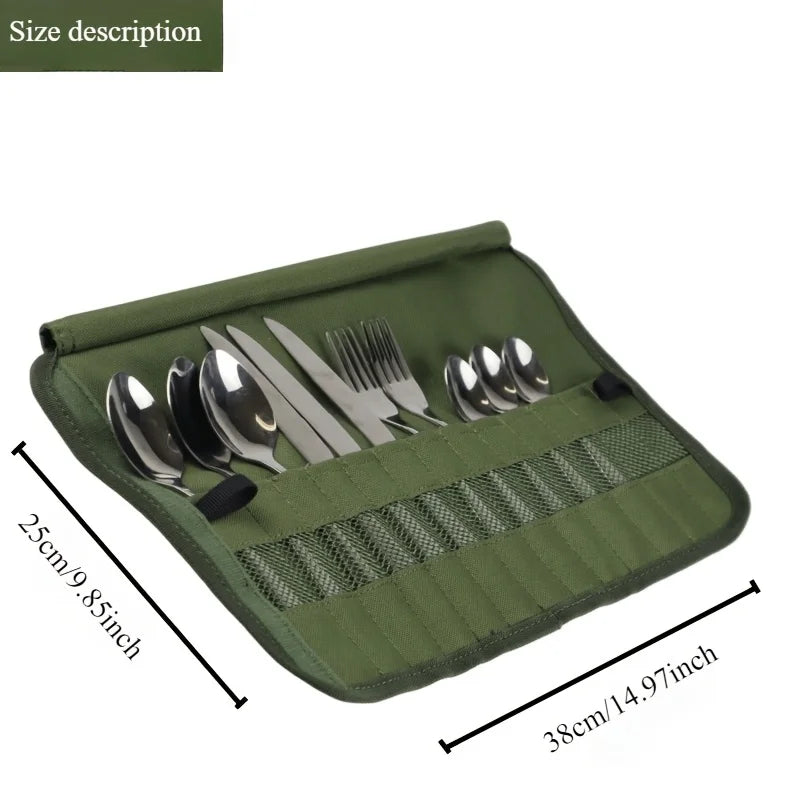 Outdoor camping tableware roll storage bag, Oxford cloth portable tableware bag with safety slot - lightweight and compact trave