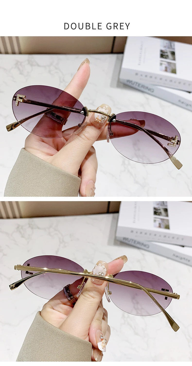 Elegant Diamond Oval Sunglasses Male Letter "F" Rimless Sunglasses  car sunglasses 90902