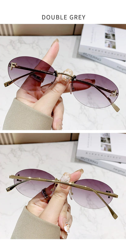 Elegant Diamond Oval Sunglasses Male Letter "F" Rimless Sunglasses  car sunglasses 90902