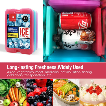 4 Ice packs for Lunch Box, Freezer Ice packs Slim Long Lasting Cool packs for Lunch Bags and Cooler
