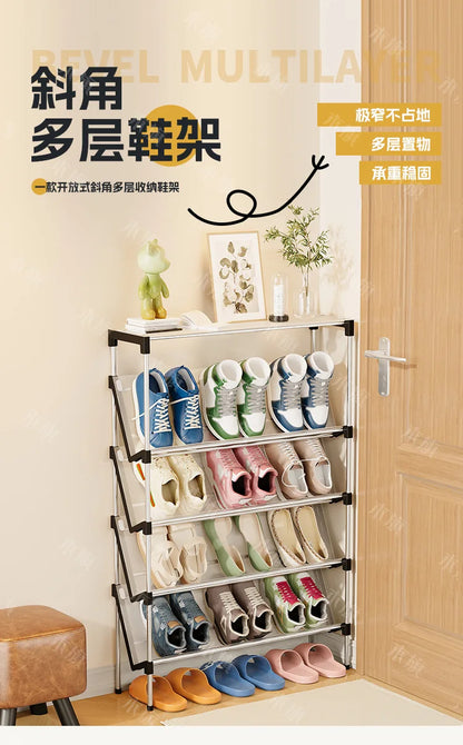 New simple multi-layer inclined dustproof shoe rack. Space saving home door step shoe cabinet, easy to assemble