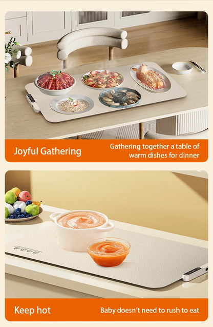 TINSOL Food Warmer Pad Foldable Silicone Heating Pad Portable Meal Cart Insulation Pad 8-Level Temperature Adjustment