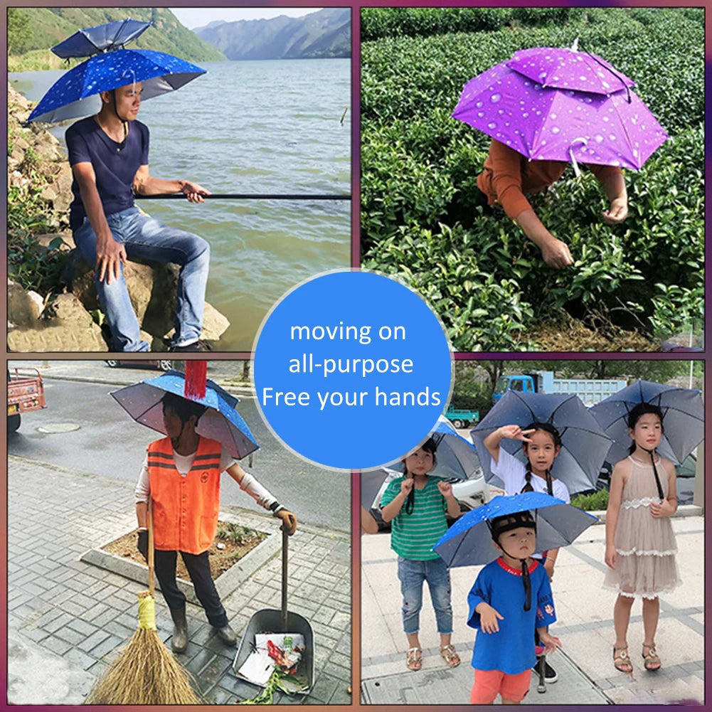 Portable Rain Umbrella Hat Foldable Outdoor Fishing Sunshade Waterproof Camping Headwear Beach Head Hats Fishing Hat 55-95CM