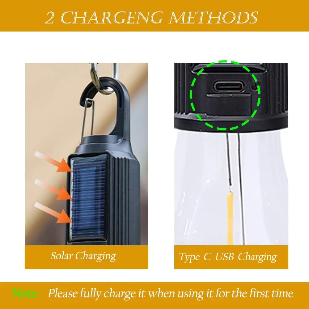 Solar Camping Lamp Bulbs Outdoor USB Charging Solar Powerd Hanging Lights Portable Tent Light Waterproof for Camping BBQ Decor