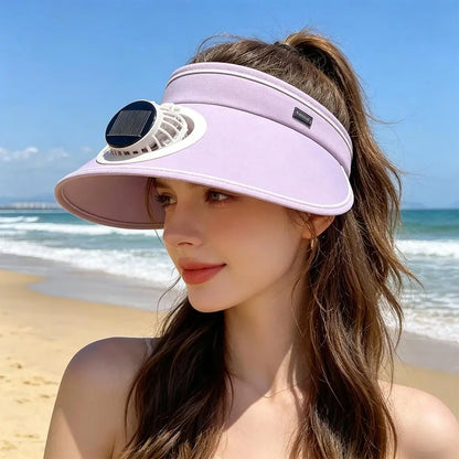Solar USB Dual Charging Sun Visor Hat with Built-in Fan, 3-Speed Cooling, Wide Brim UPF Protection for Summer Outdoor Activities
