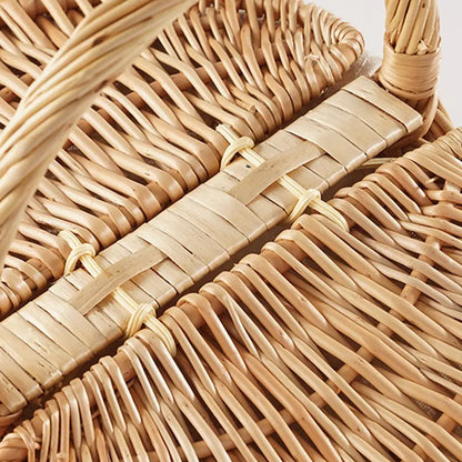 Handmade Wicker Picnic Basket With Handle Picnic Hamper Multi-Purpose Willow Woven Storage Box Outdoor Camping Fruit Basket