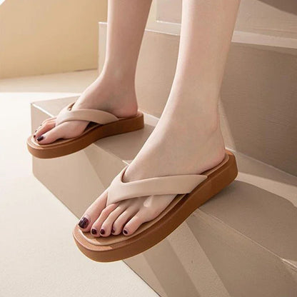 Classic Black/white Mixed Color Platform Flip Flops Women Thick Bottom Thong Slippers High Quality Leather Jandal Sandals Women