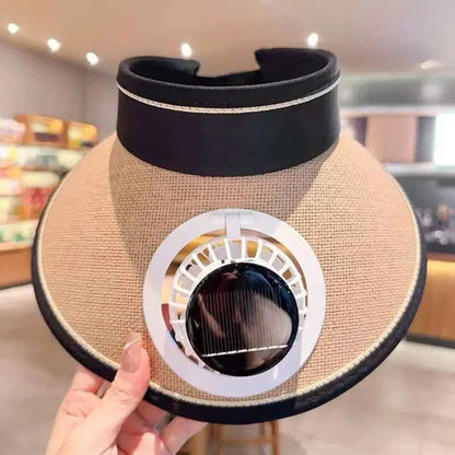 Wide Brim Sun Hat with Fan Breathable Solar Powered Fan Outdoor Visor Hat Empty Top Sunshade Beach Sunshade Hat Women
