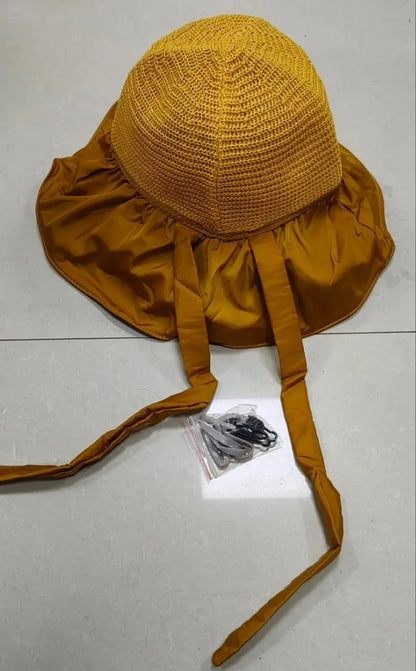 Summer Sun hat women's straw woven anti ultraviolet 2025 with big brim seaside black glue breathable Bucket hat umbrella hat