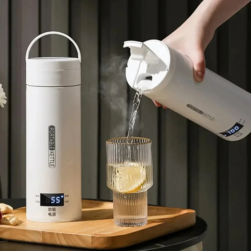 450ML Electric Kettles Portable Tea Coffee Kettle Travel Boil Water Thermal Cup Anti-Scald Water Bottle English Menu