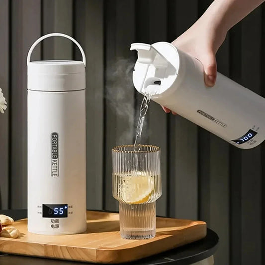450ML Electric Kettles Portable Tea Coffee Kettle Travel Boil Water Thermal Cup Anti-Scald Water Bottle English Menu