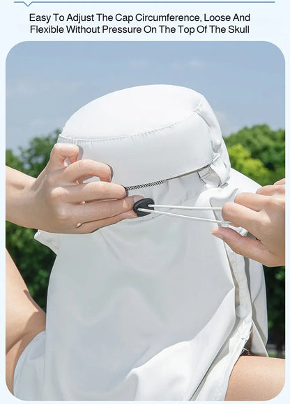 Women Wide Brim Solar Fan Sun Hat Integrated Face Shield Shawl Design UV Protection Fisherman Cap Outdoor Breathable
