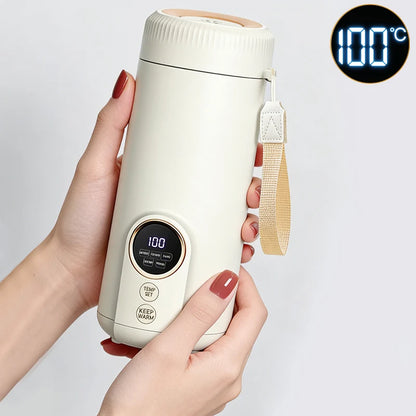 LED Digital Display Boiling Water Electric Bottle 220V 400W Leakproof Travel Milk Coffee Heating Cup Portable Hot Water Kettle