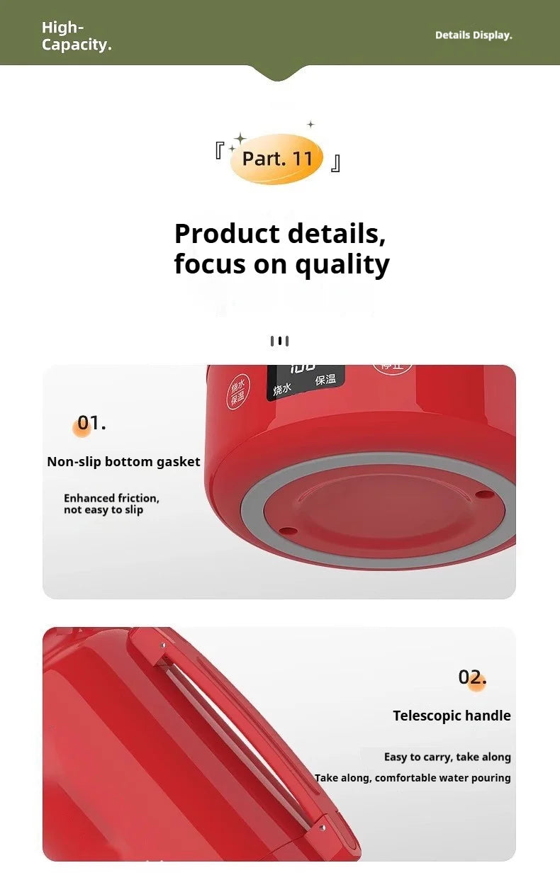 Large Capacity Travel Electric Kettle Constant Temperature Water Boiler Dual Lid Design 110V Portable Insulated Kettle