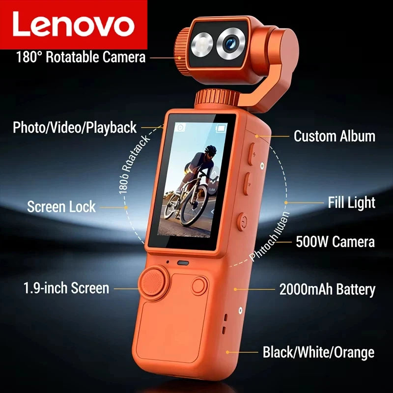 Lenovo 4K Hd Wifi Sports Wearable Camera Hold In Hand Travel Bicycle Driver Recorder Mini Sports Cam For Motorcycle and Vlogging