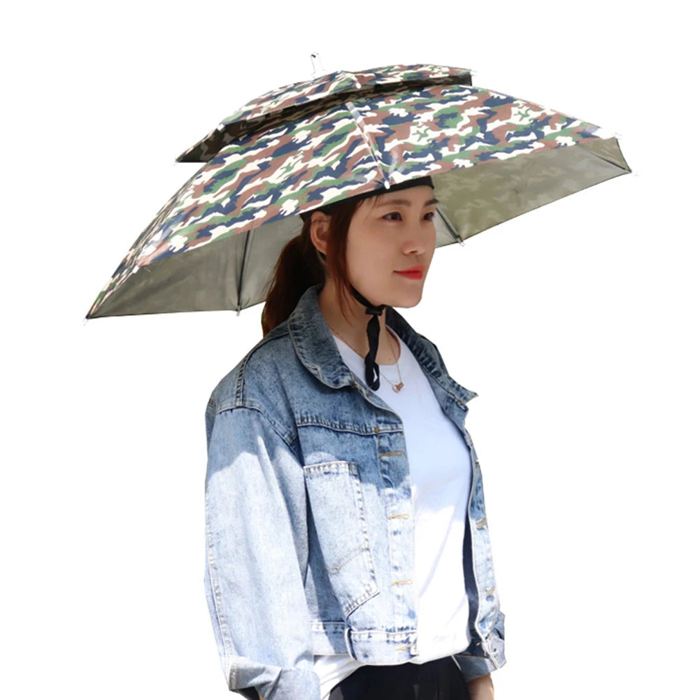 Portable Rain Umbrella Hat Foldable Outdoor Fishing Sunshade Waterproof Camping Headwear Beach Head Hats Fishing Hat 55-95CM