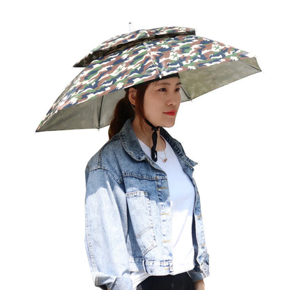 Portable Rain Umbrella Hat Foldable Outdoor Fishing Sunshade Waterproof Camping Headwear Beach Head Hats Fishing Hat 55-95CM