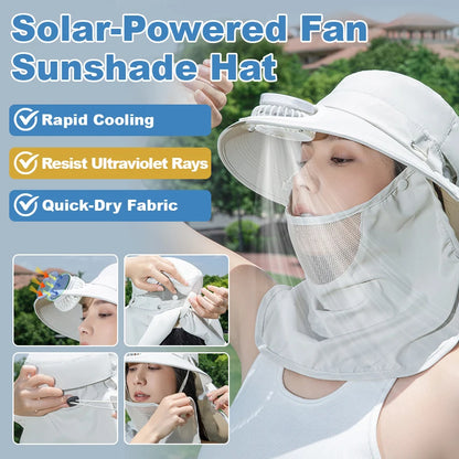 Women Wide Brim Solar Fan Sun Hat Integrated Face Shield Shawl Design UV Protection Fisherman Cap Outdoor Breathable