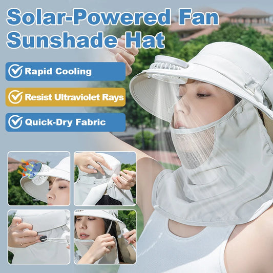 Women Wide Brim Solar Fan Sun Hat Integrated Face Shield Shawl Design UV Protection Fisherman Cap Outdoor Breathable