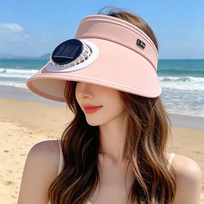 Solar USB Dual Charging Sun Visor Hat with Built-in Fan, 3-Speed Cooling, Wide Brim UPF Protection for Summer Outdoor Activities