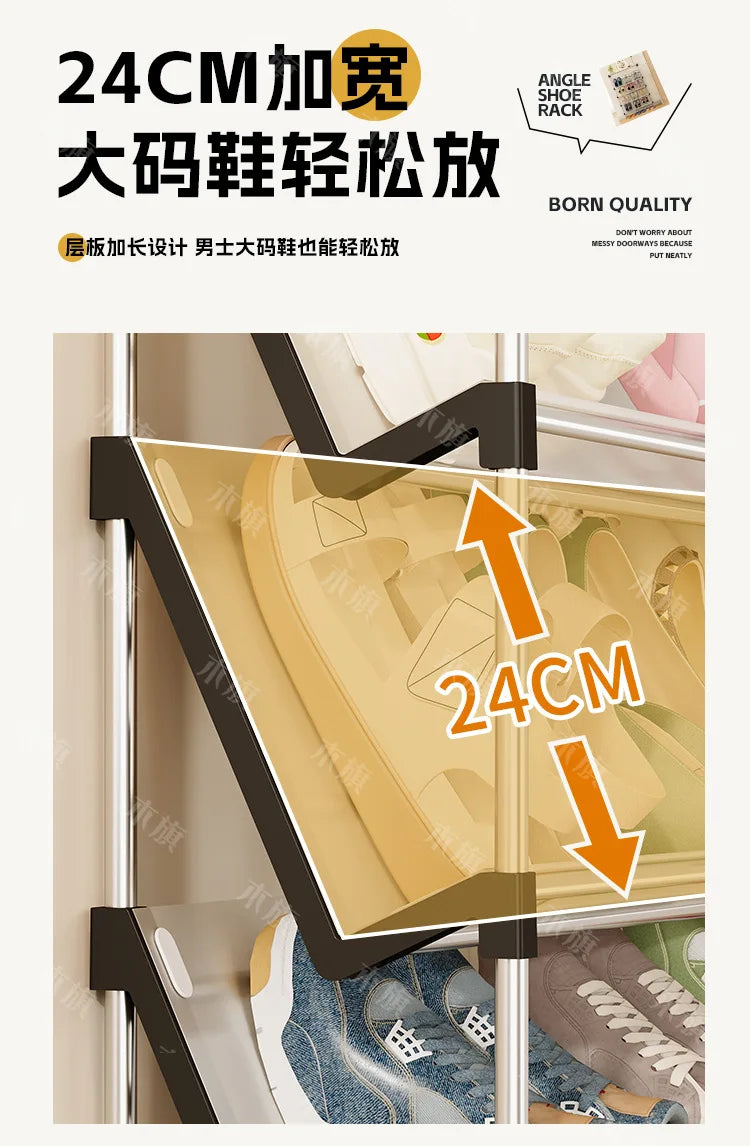 New simple multi-layer inclined dustproof shoe rack. Space saving home door step shoe cabinet, easy to assemble