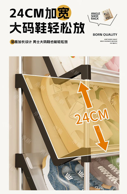 New simple multi-layer inclined dustproof shoe rack. Space saving home door step shoe cabinet, easy to assemble