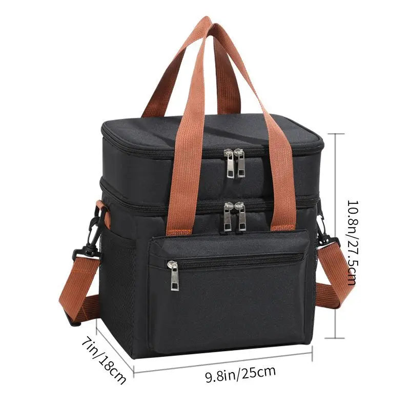 Thermal Lunch Bag Double Layers Large Capacity Lunch Boxes Bags Portable Crossbody Picnic Food Drink Storage Bag Cooler Tote New