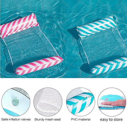 Foldable Striped Inflatable Lounge Chair, Suitable For Swimming Pool Parties And Beach Leisure Floating Beds With Net Backrest