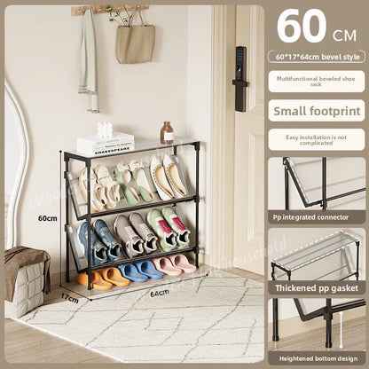 New simple multi-layer inclined dustproof shoe rack. Space saving home door step shoe cabinet, easy to assemble