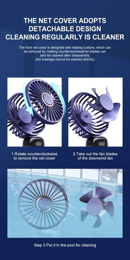 Handheld Mini Fan Foldable Portable Neck Hanging Fans 5 Speed USB Rechargeable Fan with Phone Stand and Display Screen 1800mAh